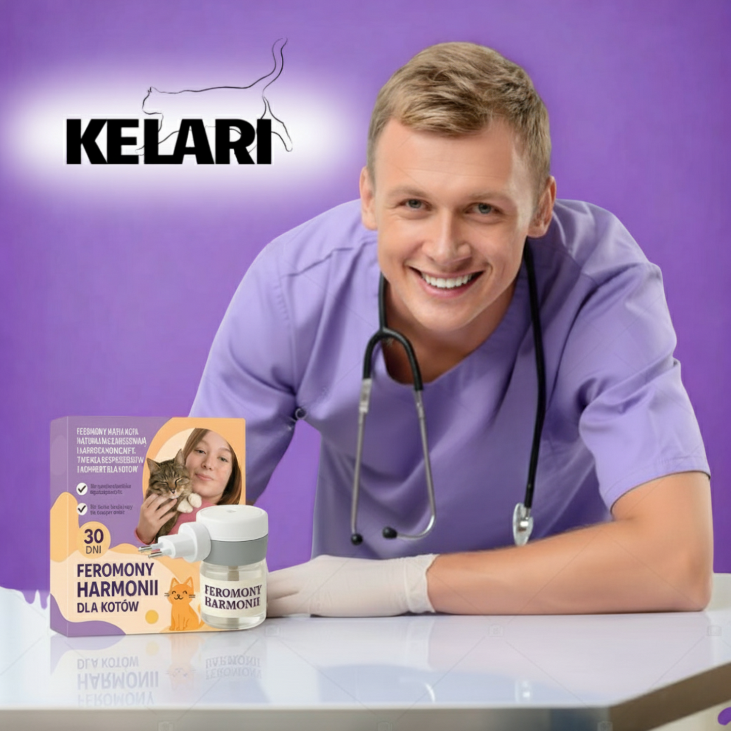 Kelari – Feromony Harmonii dla kotów | Zestaw Dyfuzor + 2 wkłady 48 ml