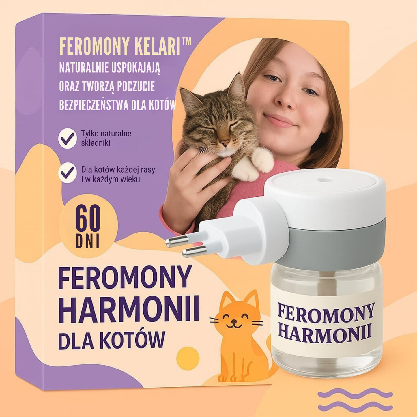 Kelari – Feromony Harmonii dla kotów | Zestaw Dyfuzor + 2 wkłady 48 ml